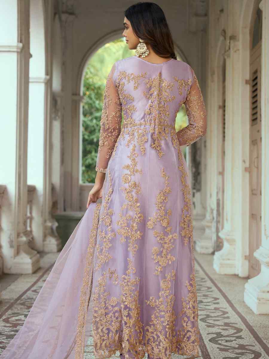 Lavender Heavy Butterfly Net Embroidered Festival Wedding Anarkali Salwar Kameez