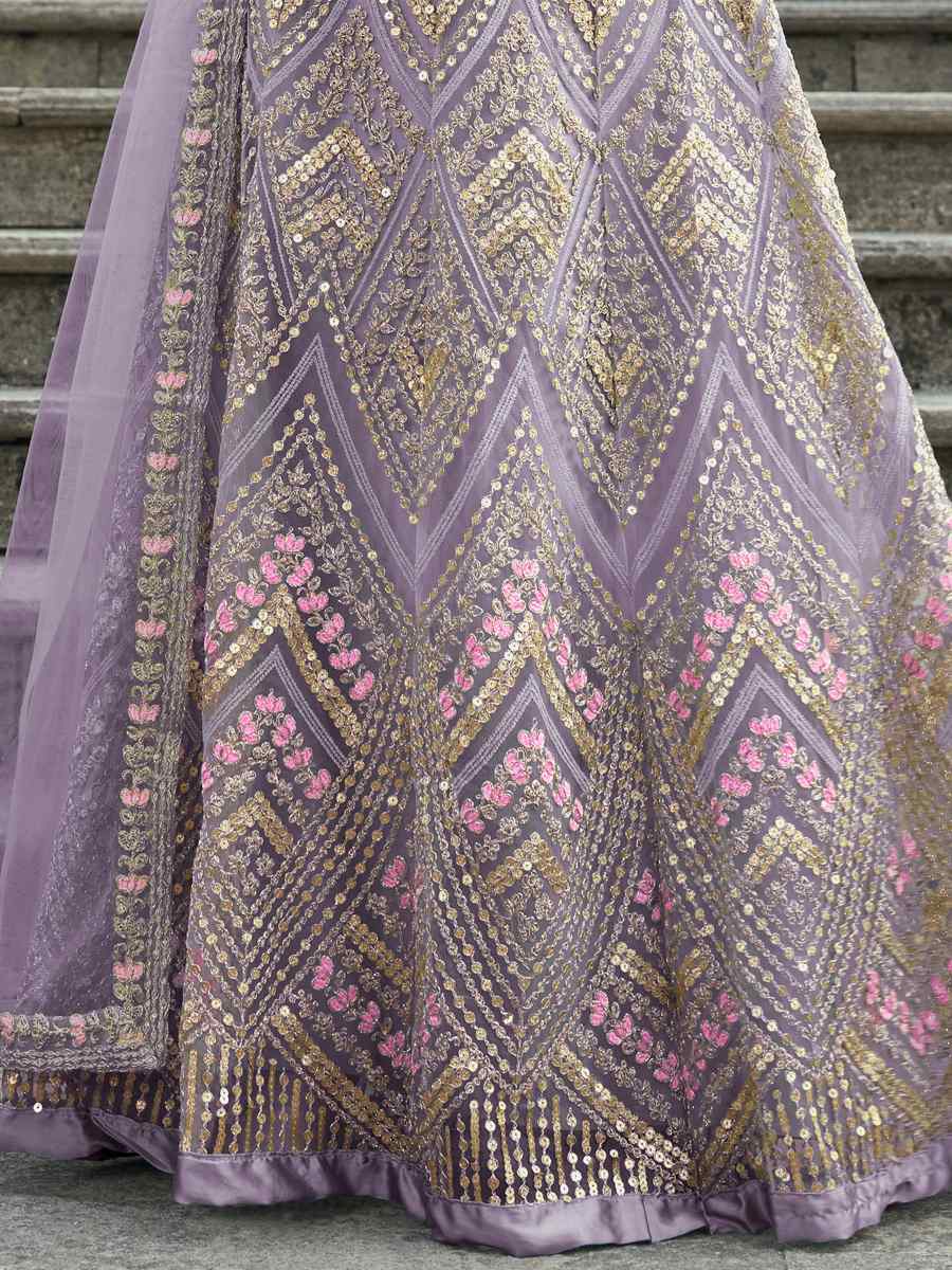 Lavender Heavy Butterfly Net Embroidered Festival Wedding Anarkali Salwar Kameez