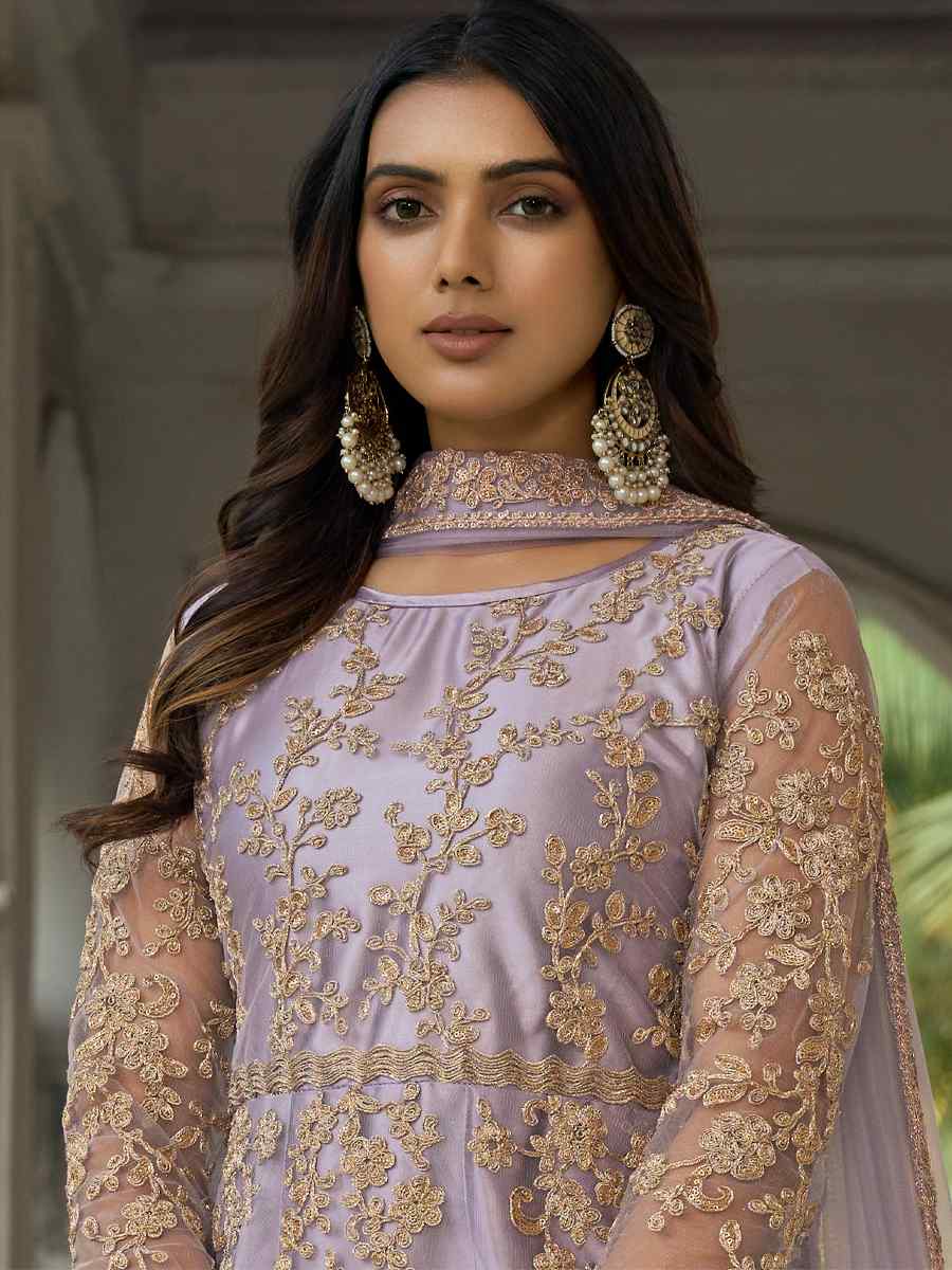 Lavender Heavy Butterfly Net Embroidered Festival Wedding Anarkali Salwar Kameez