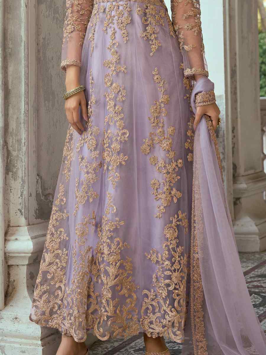 Lavender Heavy Butterfly Net Embroidered Festival Wedding Anarkali Salwar Kameez