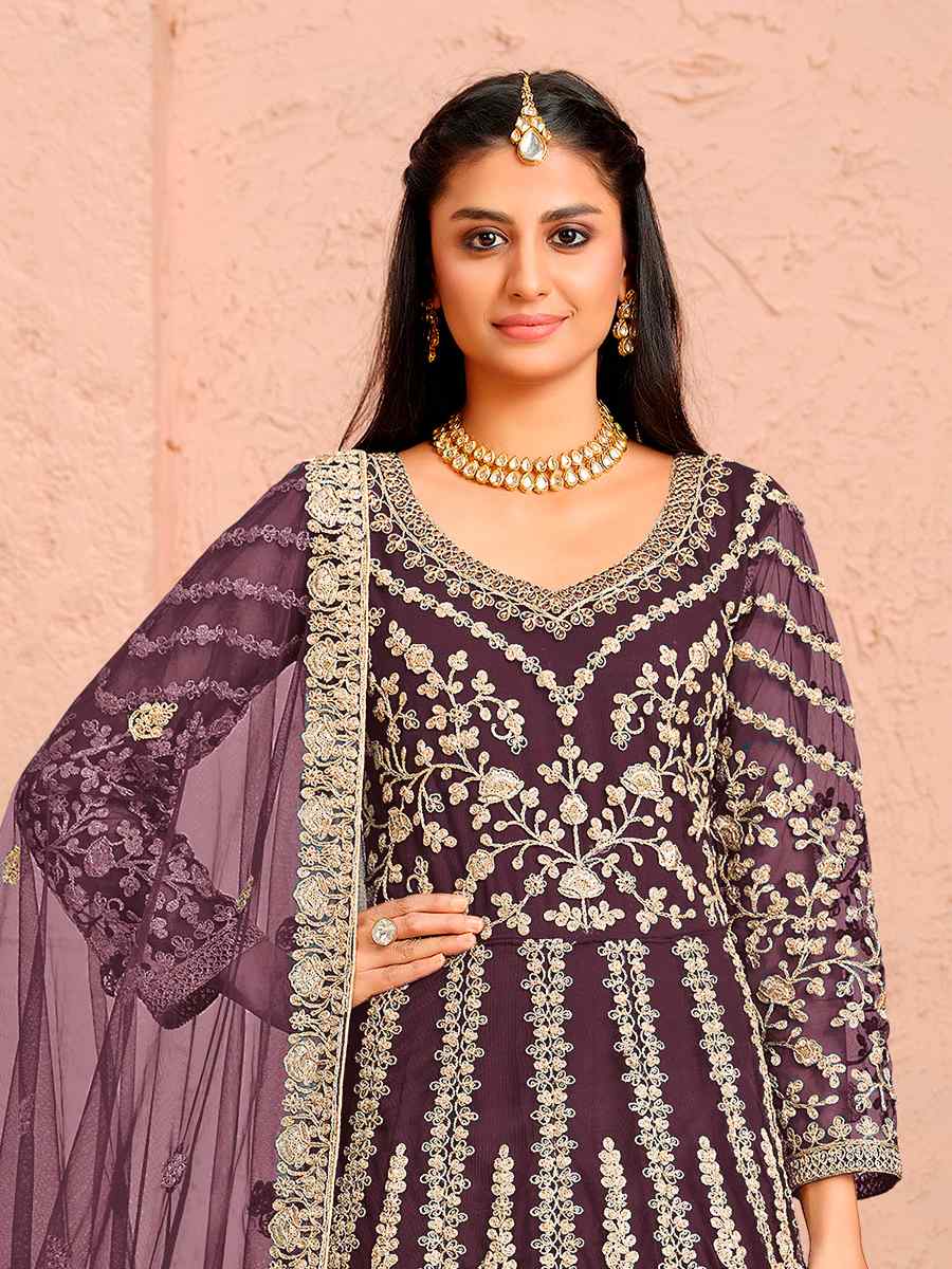 Lavender Heavy Butterfly Net Embroidered Wedding Anarkali Salwar Kameez
