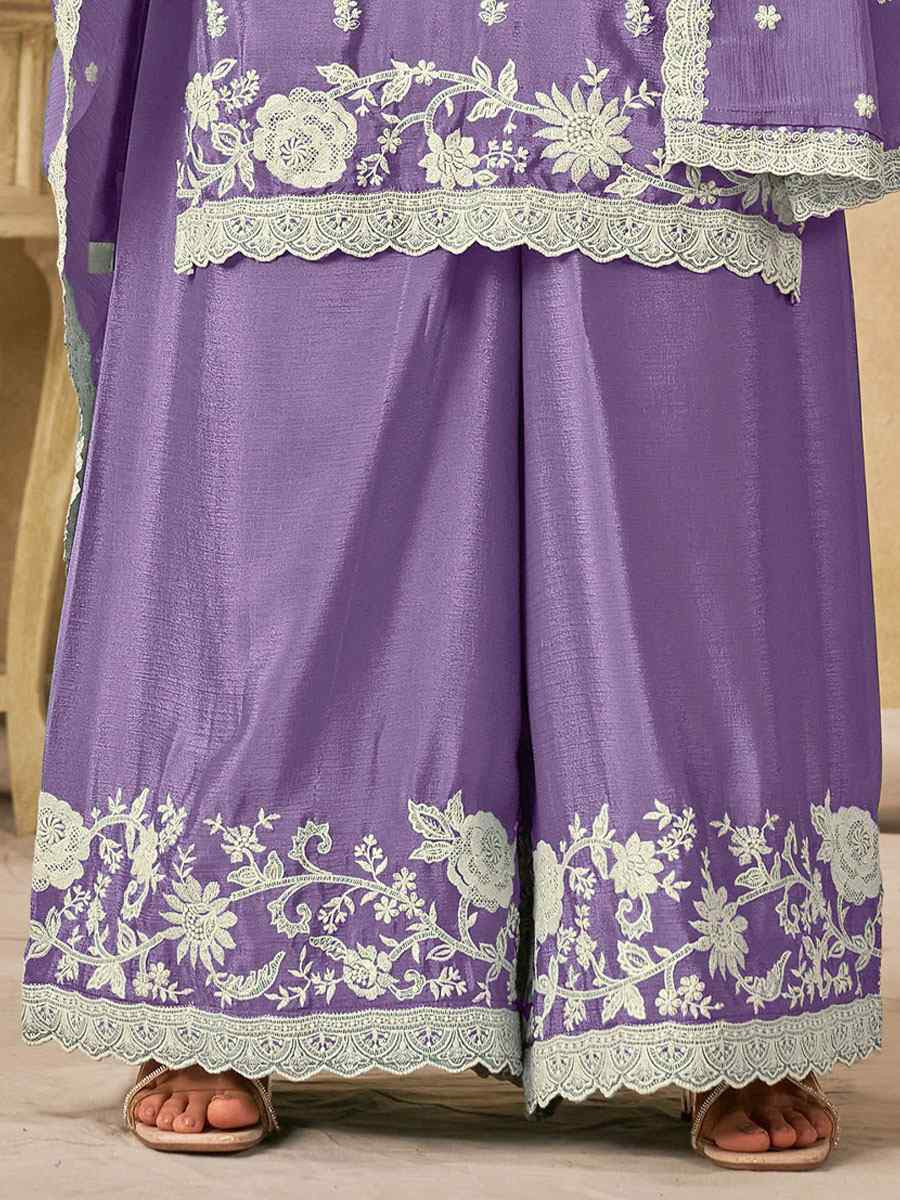 Lavender Heavy Chinon Embroidered Festival Wedding Palazzo Pant Salwar Kameez