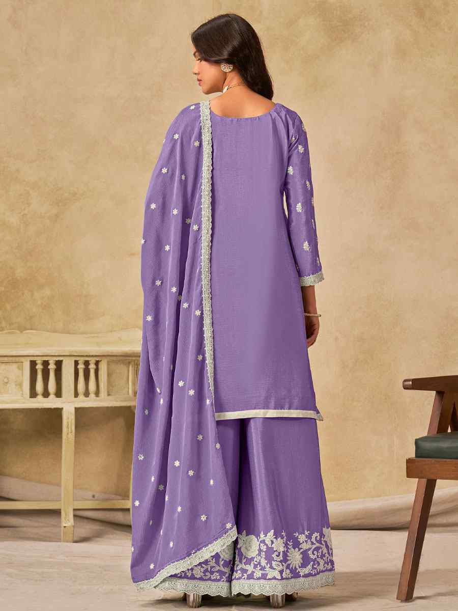 Lavender Heavy Chinon Embroidered Festival Wedding Palazzo Pant Salwar Kameez
