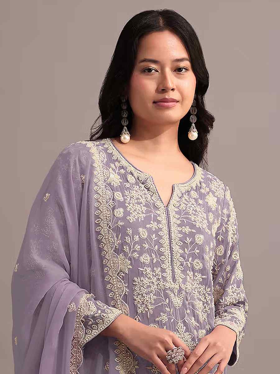 Lavender Heavy Faux Georgette Embroidered Festival Mehendi Sharara Pant Salwar Kameez