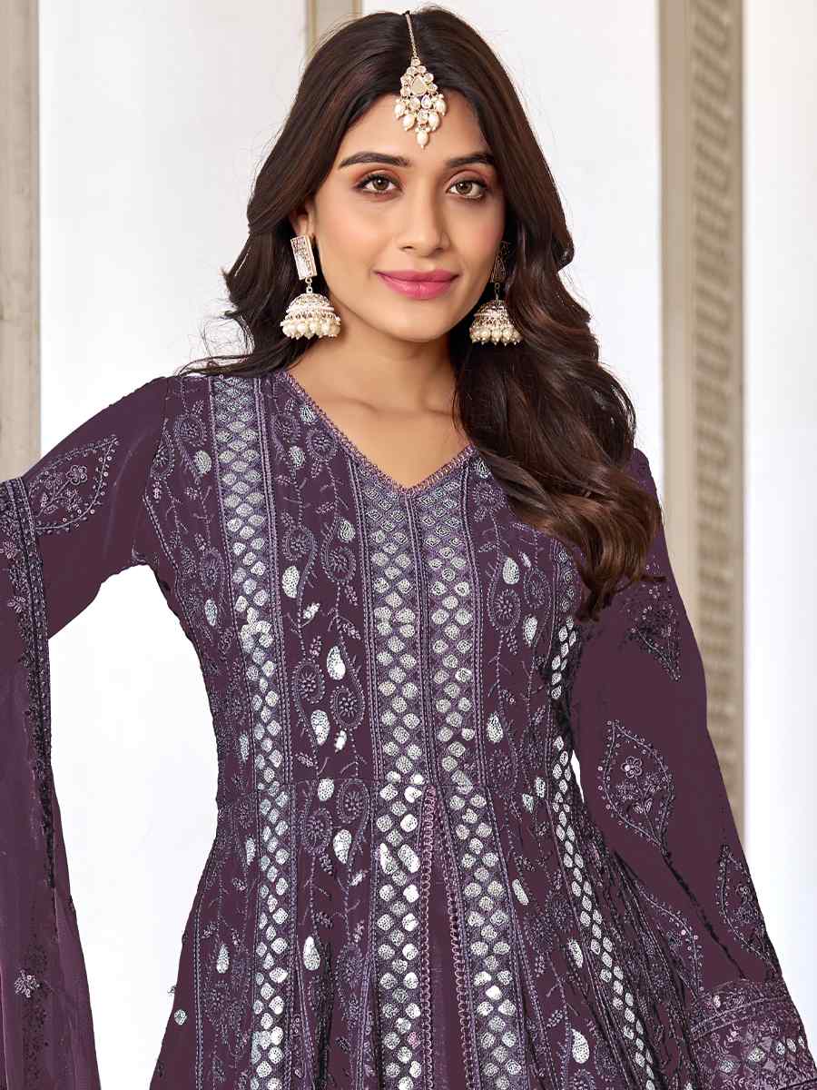 Lavender Heavy Faux Georgette Embroidered Festival Wedding Anarkali Salwar Kameez