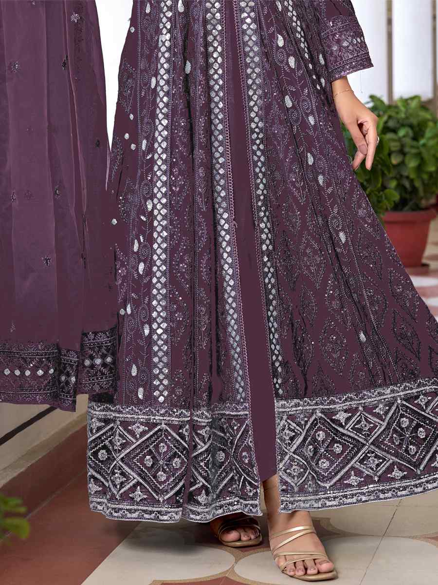 Lavender Heavy Faux Georgette Embroidered Festival Wedding Anarkali Salwar Kameez