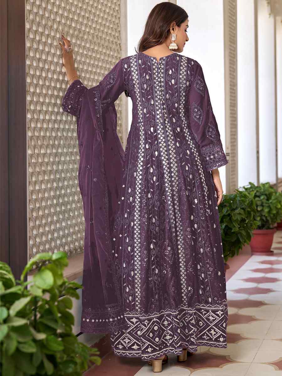 Lavender Heavy Faux Georgette Embroidered Festival Wedding Anarkali Salwar Kameez