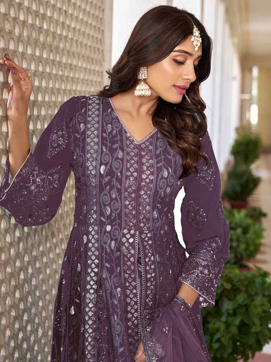 Lavender Heavy Faux Georgette Embroidered Festival Wedding Anarkali Salwar Kameez