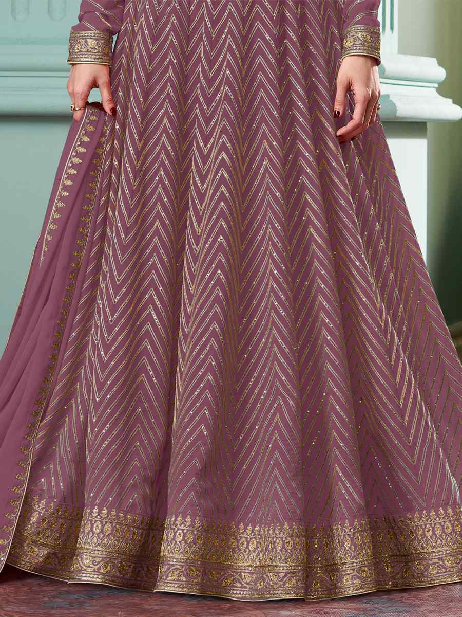 Lavender Heavy Faux Georgette Embroidered Festival Wedding Bollywood Style Anarkali Salwar Kameez