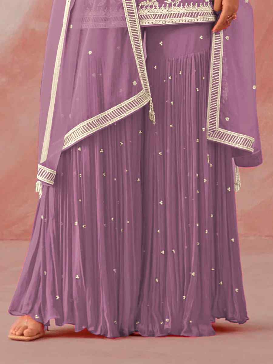Lavender Heavy Faux Georgette Embroidered Party Festival Palazzo Pant Salwar Kameez
