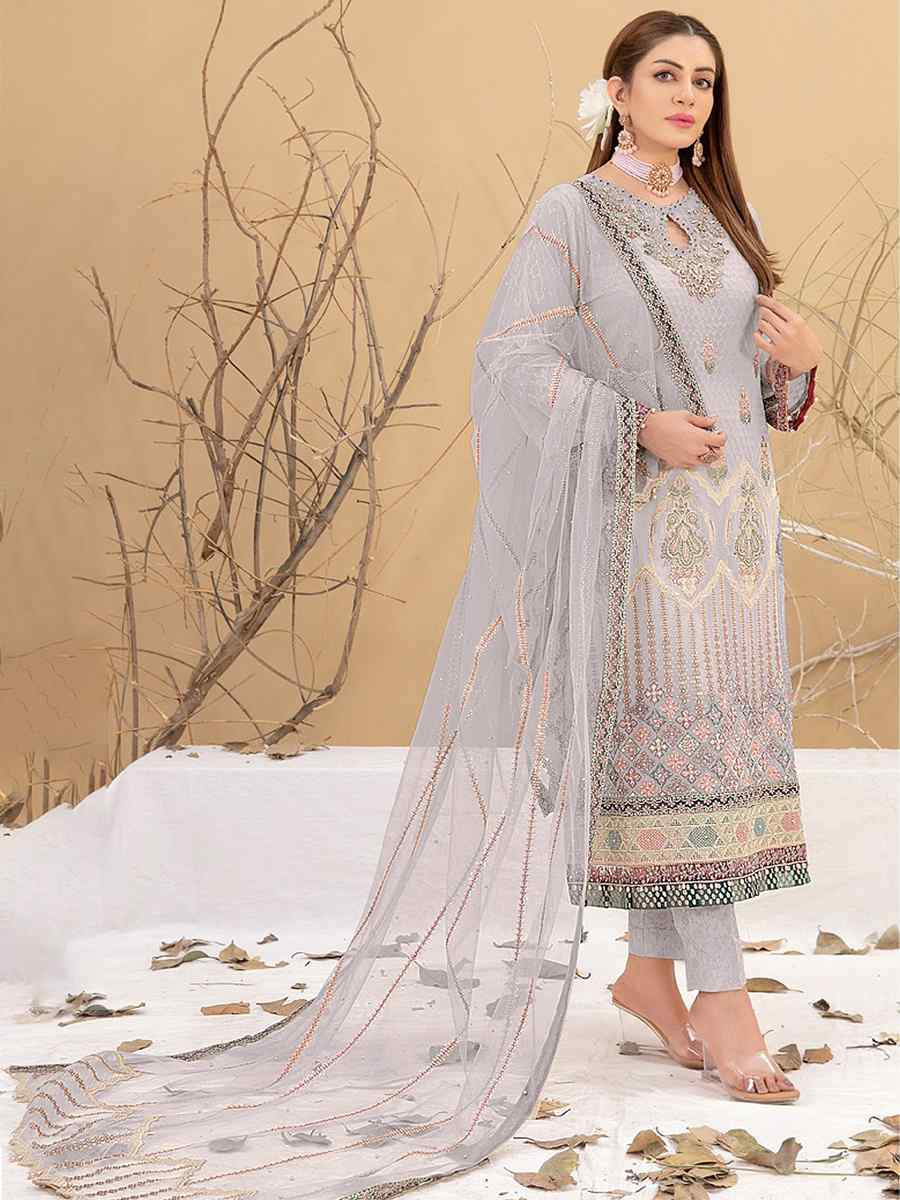 Lavender Heavy Fox Georgette Embroidered Festival Casual Pant Salwar Kameez