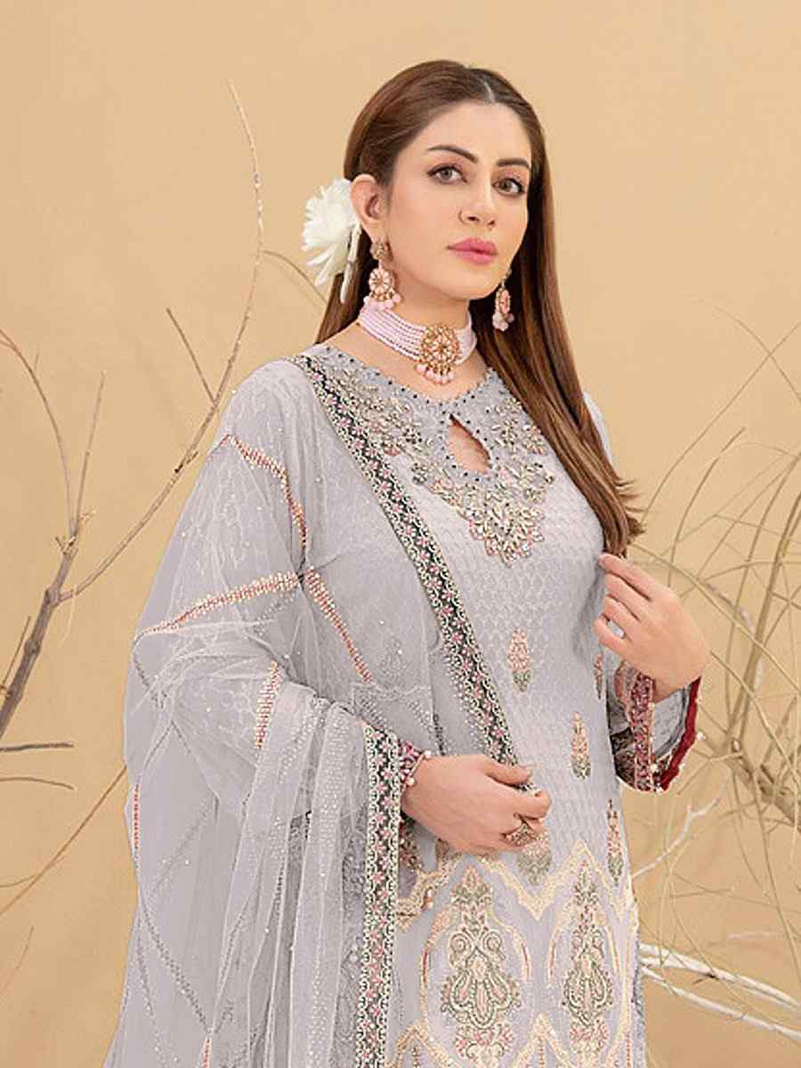 Lavender Heavy Fox Georgette Embroidered Festival Casual Pant Salwar Kameez