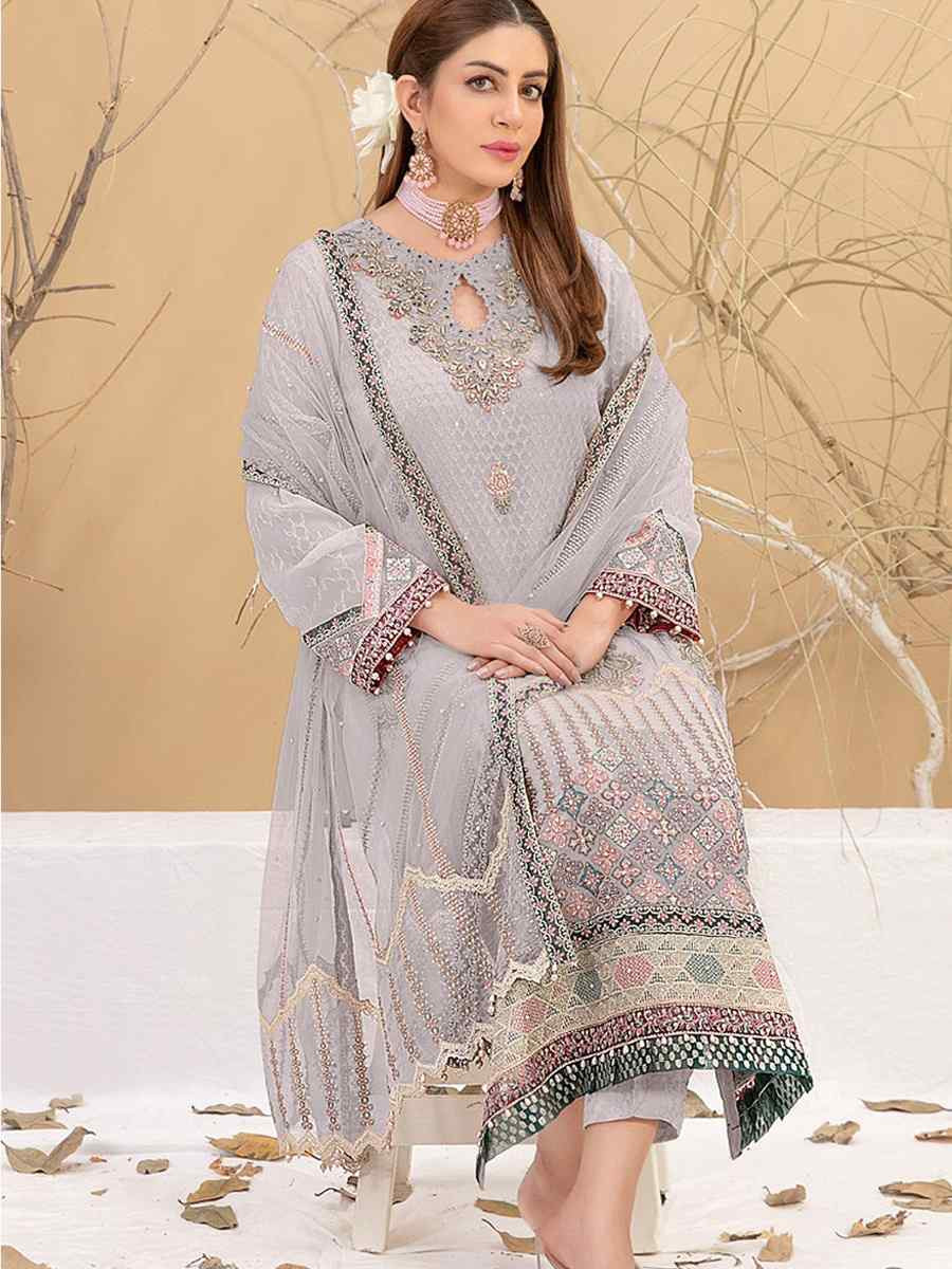 Lavender Heavy Fox Georgette Embroidered Festival Casual Pant Salwar Kameez