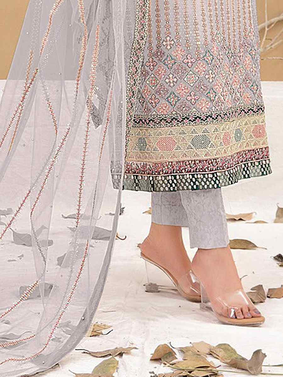Lavender Heavy Fox Georgette Embroidered Festival Casual Pant Salwar Kameez