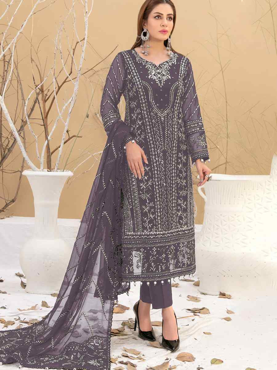 Lavender Heavy Fox Georgette Embroidered Festival Casual Pant Salwar Kameez