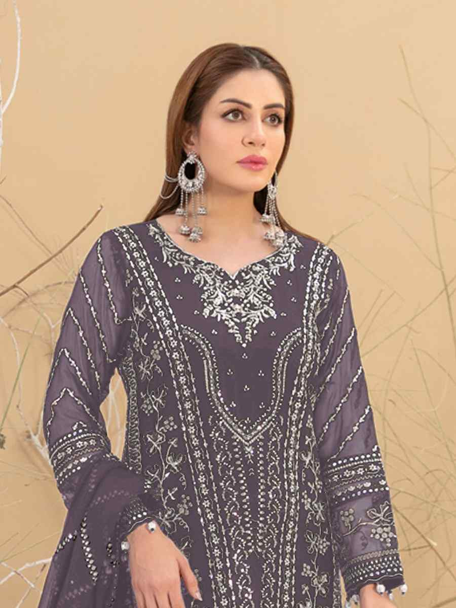 Lavender Heavy Fox Georgette Embroidered Festival Casual Pant Salwar Kameez