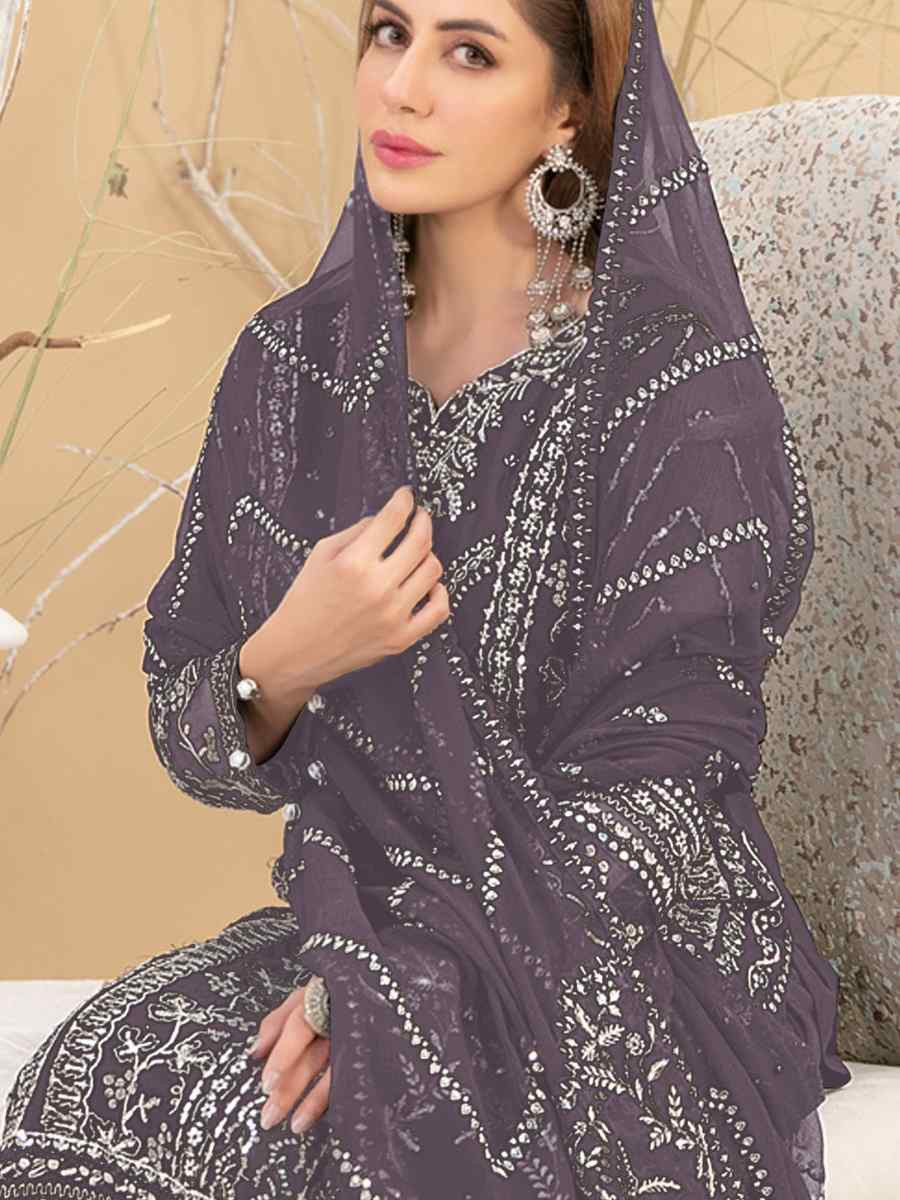 Lavender Heavy Fox Georgette Embroidered Festival Casual Pant Salwar Kameez