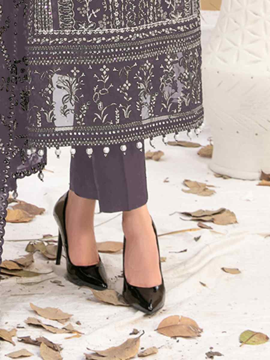 Lavender Heavy Fox Georgette Embroidered Festival Casual Pant Salwar Kameez