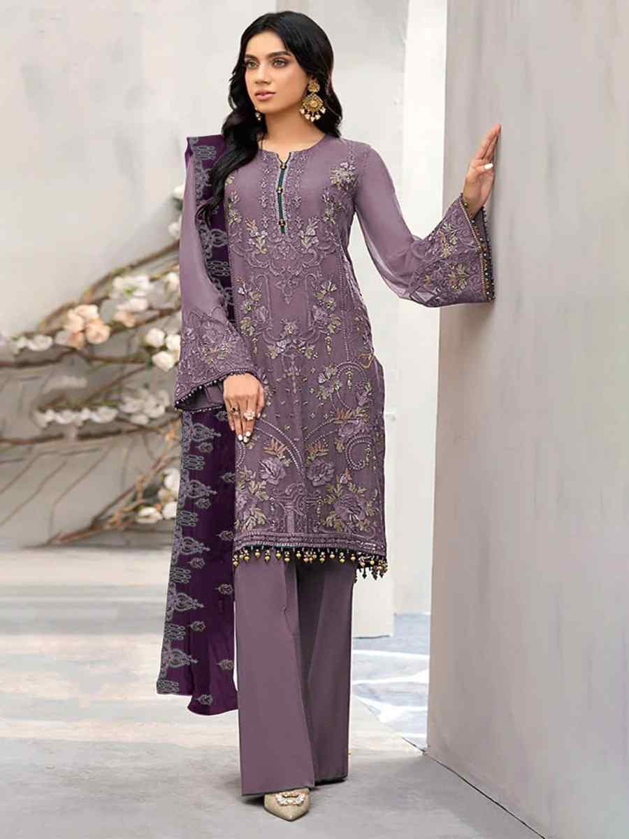 Lavender Heavy Fox Georgette Embroidered Festival Casual Pant Salwar Kameez