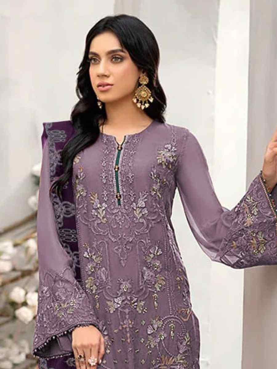 Lavender Heavy Fox Georgette Embroidered Festival Casual Pant Salwar Kameez