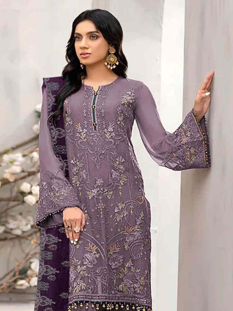 Lavender Heavy Fox Georgette Embroidered Festival Casual Pant Salwar Kameez