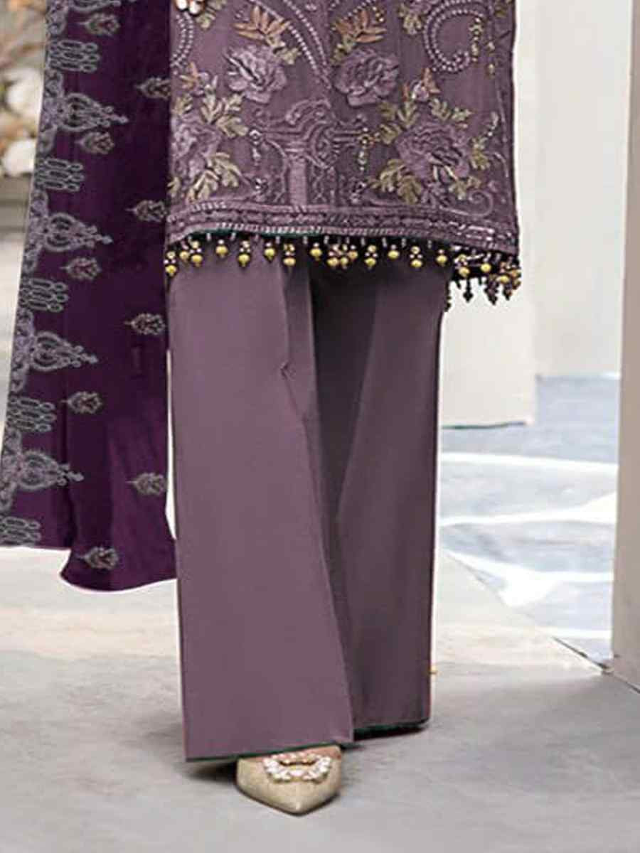 Lavender Heavy Fox Georgette Embroidered Festival Casual Pant Salwar Kameez