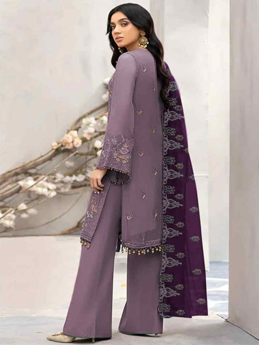 Lavender Heavy Fox Georgette Embroidered Festival Casual Pant Salwar Kameez