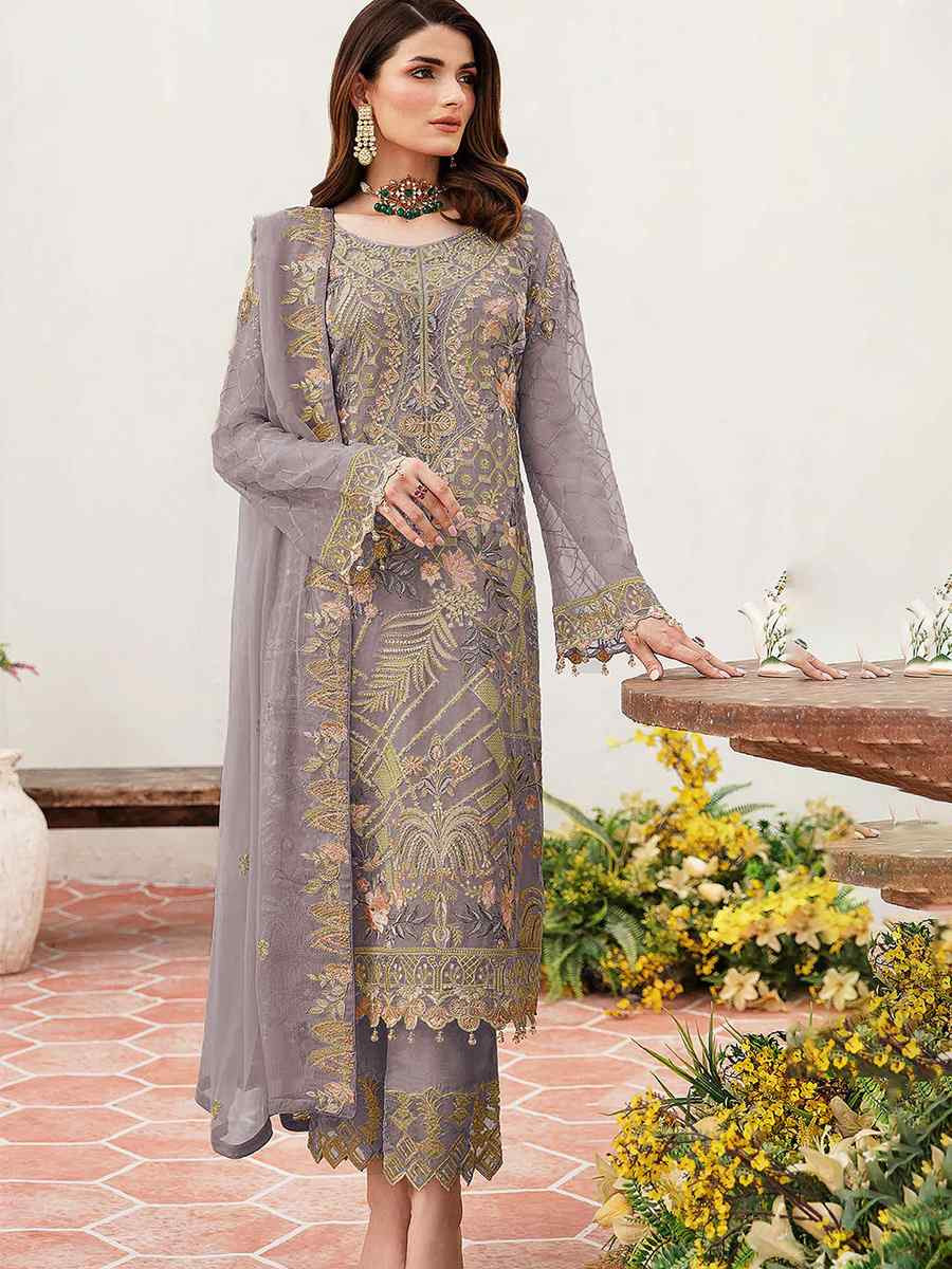 Lavender Heavy Fox Georgette Embroidered Festival Casual Pant Salwar Kameez