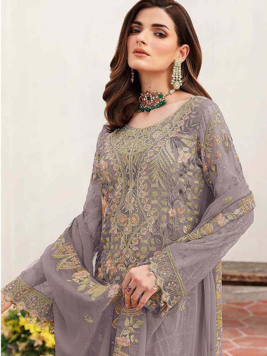 Lavender Heavy Fox Georgette Embroidered Festival Casual Pant Salwar Kameez
