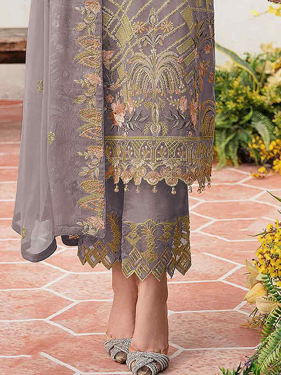 Lavender Heavy Fox Georgette Embroidered Festival Casual Pant Salwar Kameez