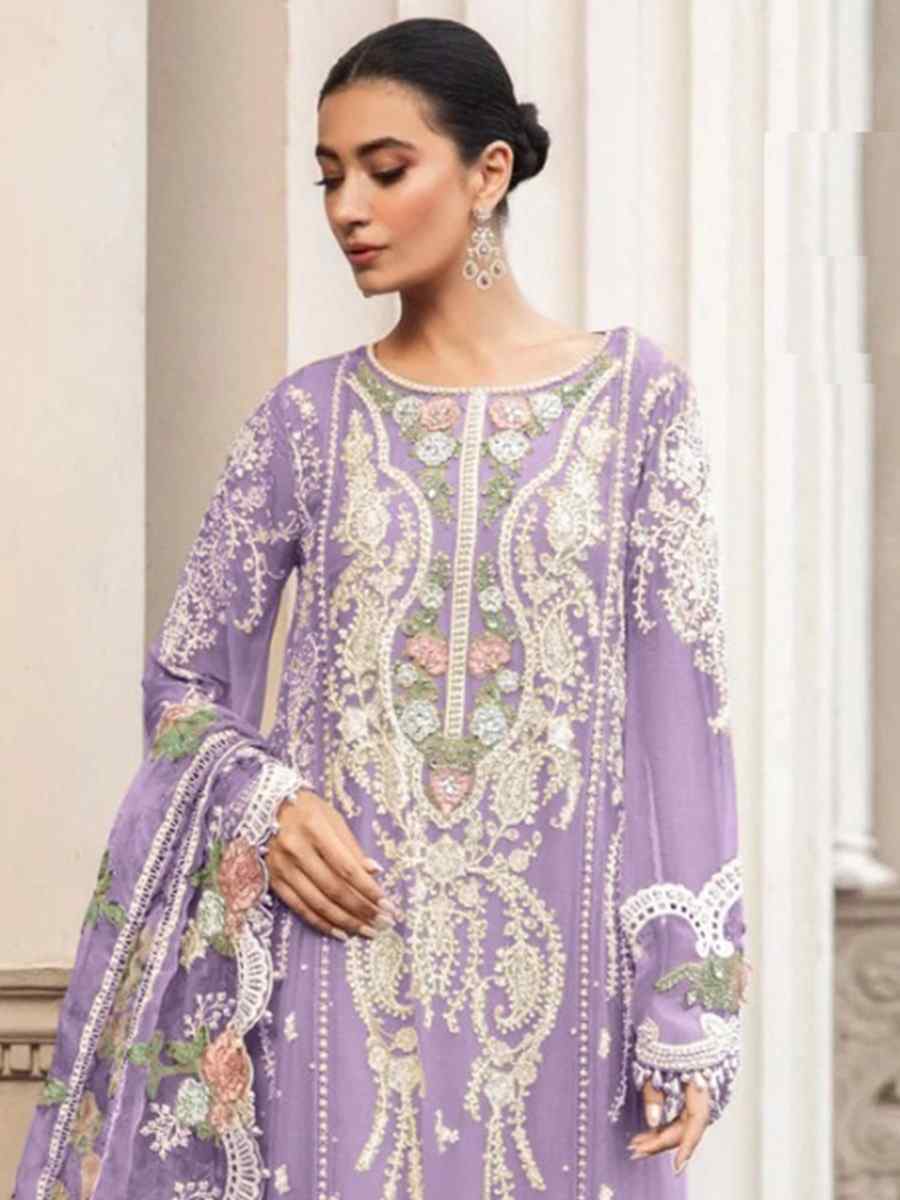 Lavender Heavy Fox Georgette Embroidered Festival Wedding Pant Salwar Kameez
