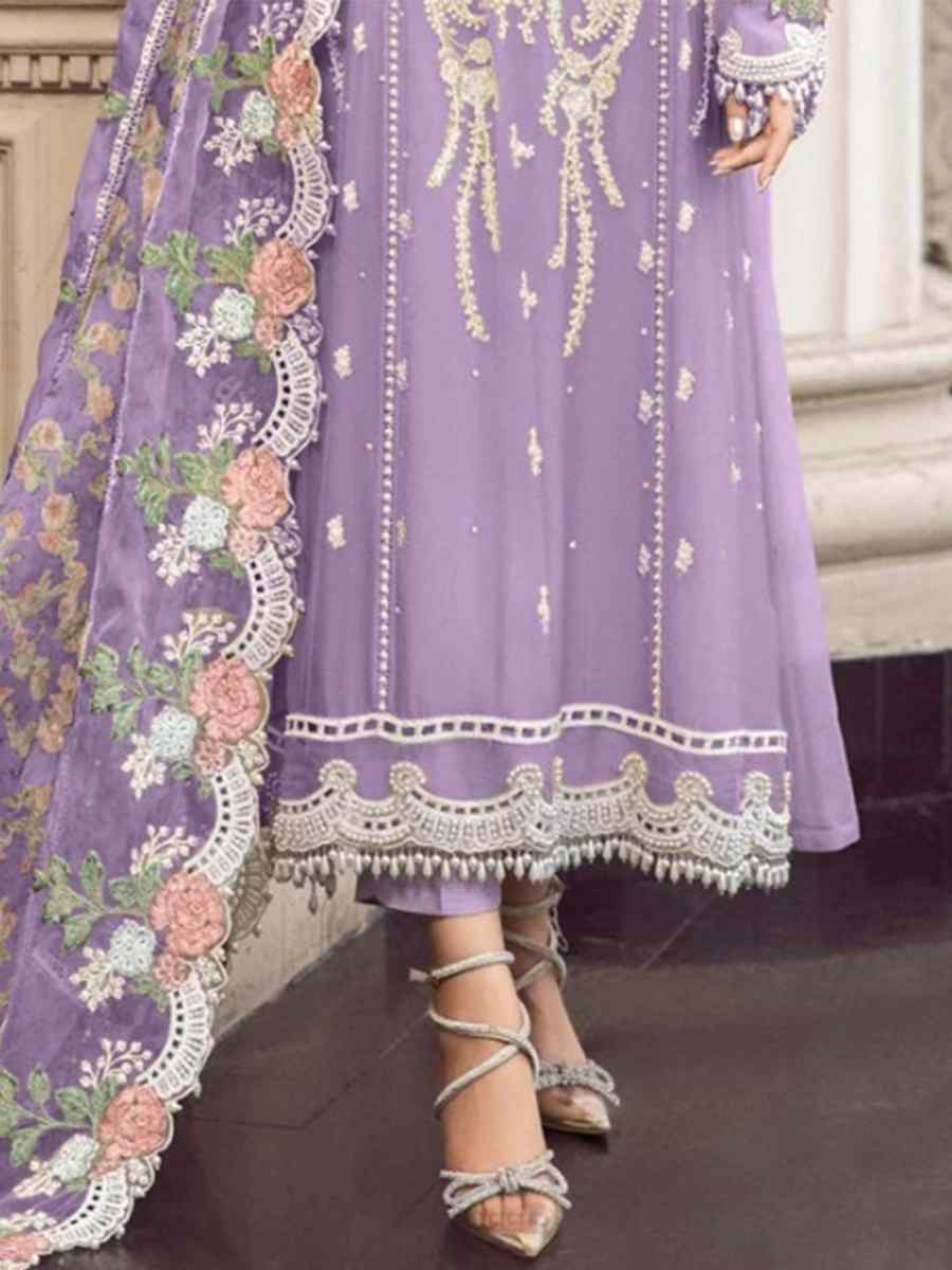 Lavender Heavy Fox Georgette Embroidered Festival Wedding Pant Salwar Kameez