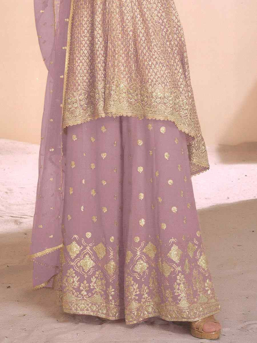 Lavender Heavy Fox Georgette Embroidered Party Wedding Ready Palazzo Pant Salwar Kameez