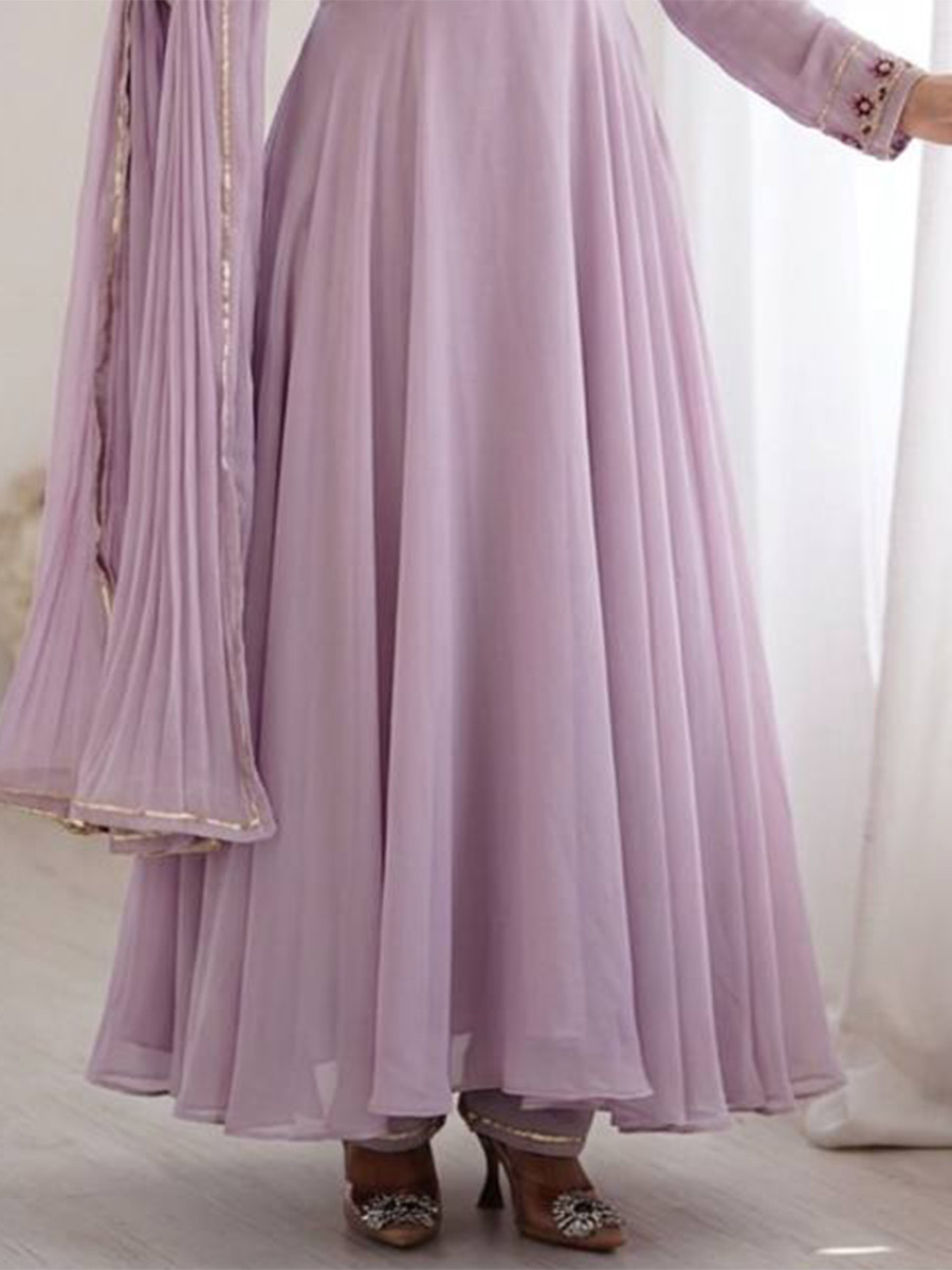Lavender Heavy Fox Georgette Embroidery Wedding Party Festival Casual Ready Anarkali Palazzo Pant Salwar Kameez