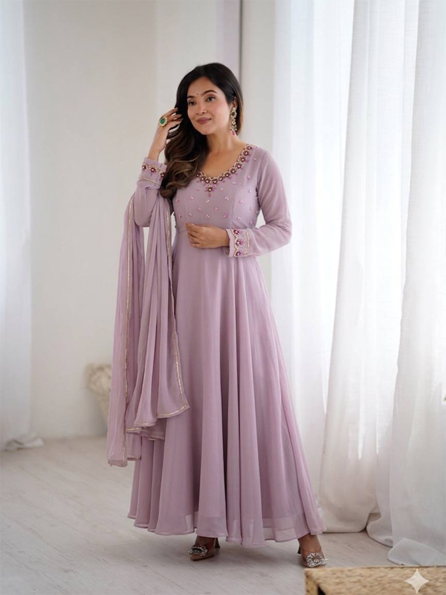 Lavender Heavy Fox Georgette Embroidery Wedding Party Festival Casual Ready Anarkali Palazzo Pant Salwar Kameez