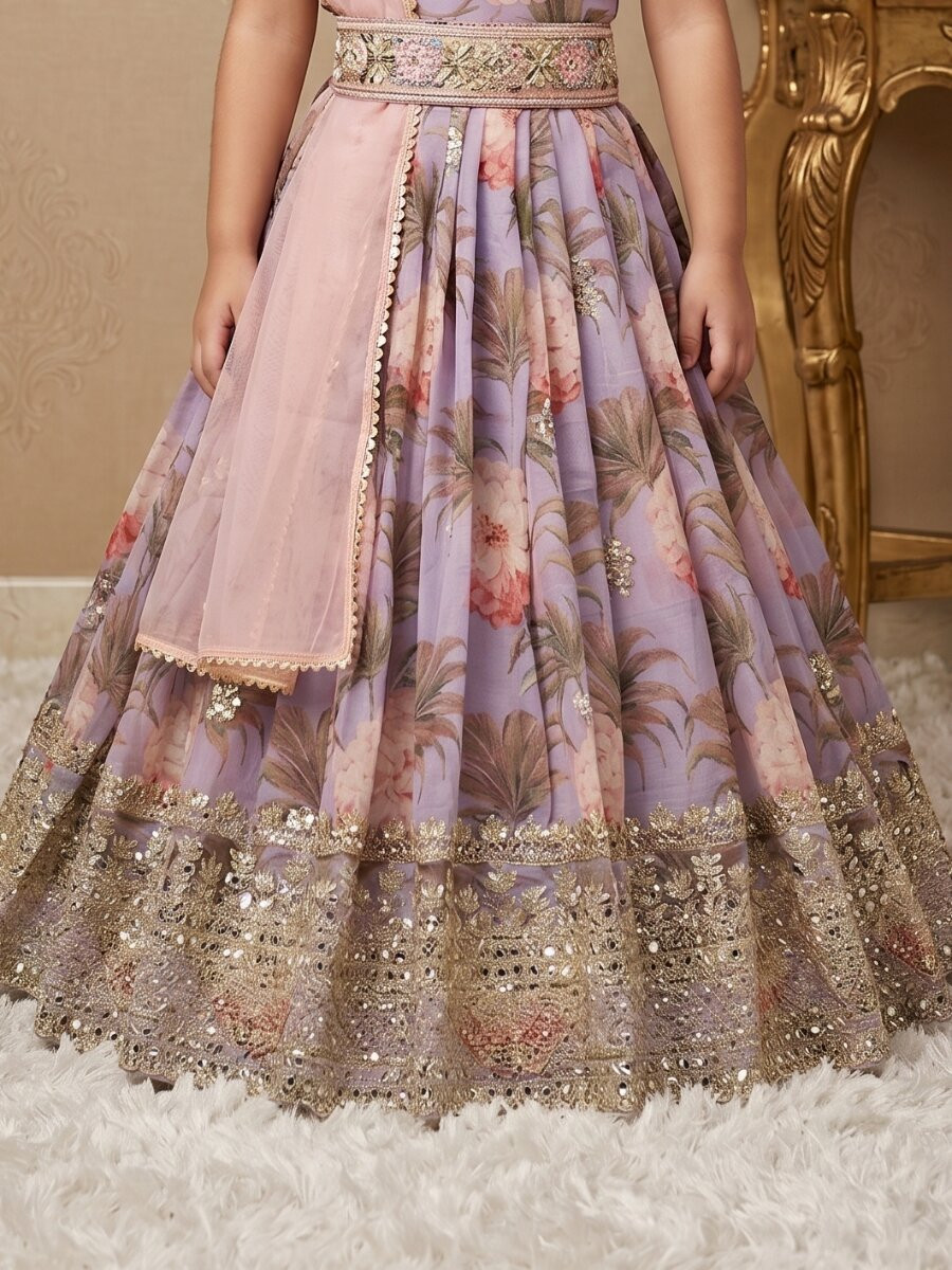 Lavender Heavy Fox Georgette Printed Embroidered Sequins Ethnic Casual Festival Party Wedding Gown