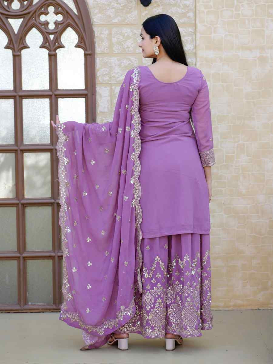 Lavender Heavy Georgette Embroidered Party Casual Ready Palazzo Pant Salwar Kameez