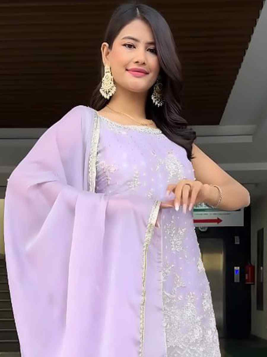 Lavender Heavy Georgette Embroidery Party Wedding Festival Casual Ready Palazzo Pant Salwar Kameez