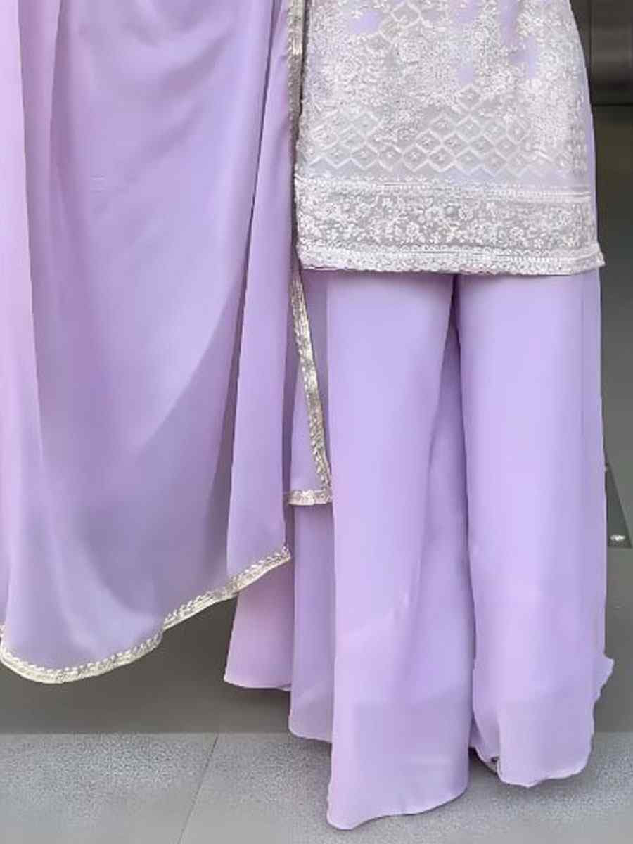 Lavender Heavy Georgette Embroidery Party Wedding Festival Casual Ready Palazzo Pant Salwar Kameez