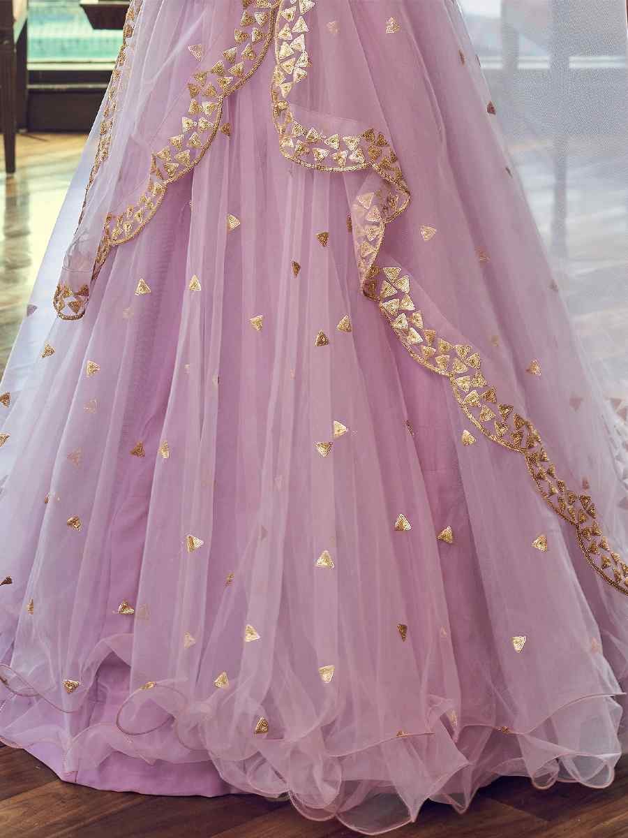Lavender Heavy Nylon Net Embroidered Party Wear Festival Circular Lehenga Choli