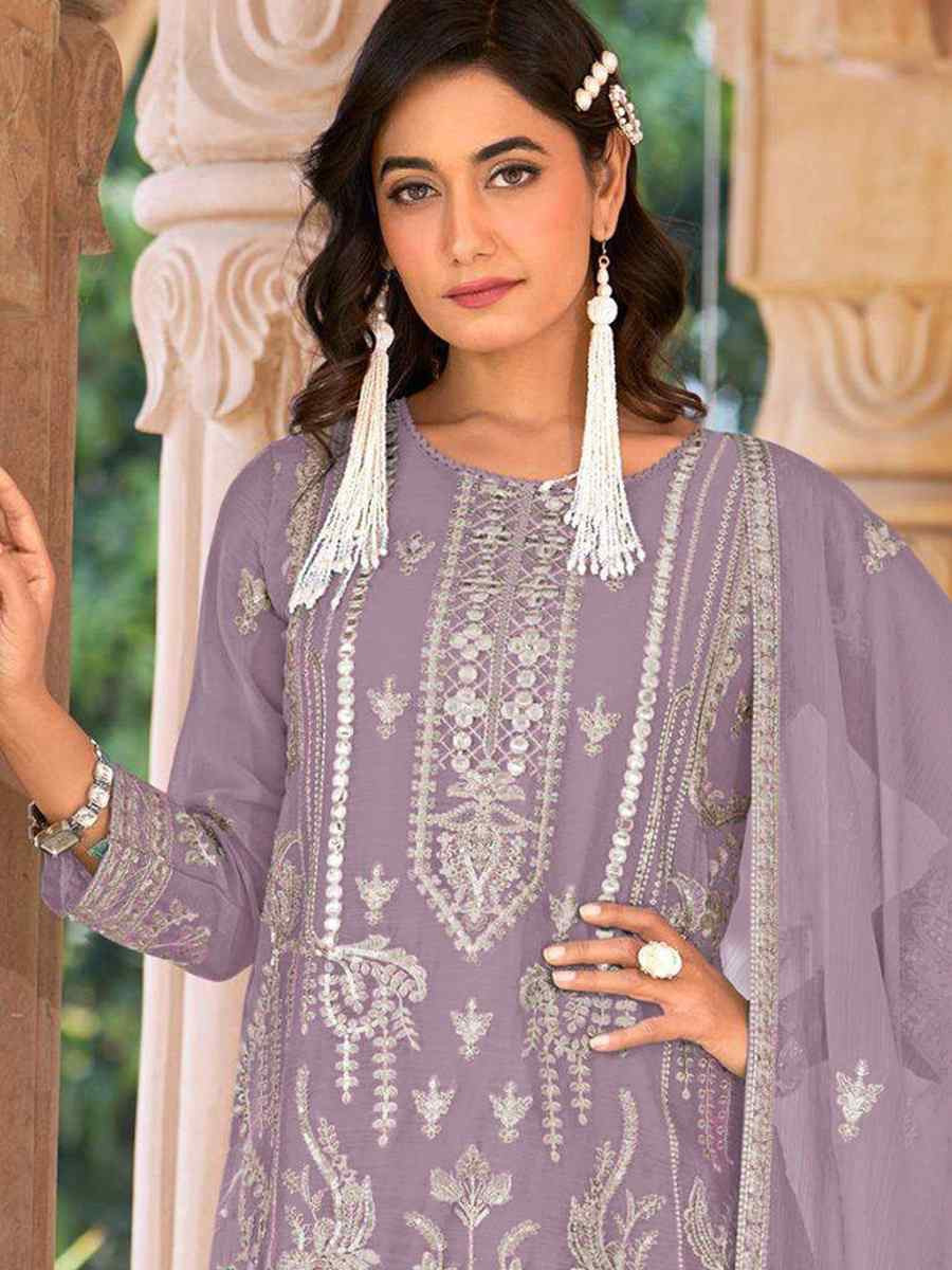 Lavender Heavy Nylon Organza Embroidered Festival Wedding Sharara Pant Salwar Kameez