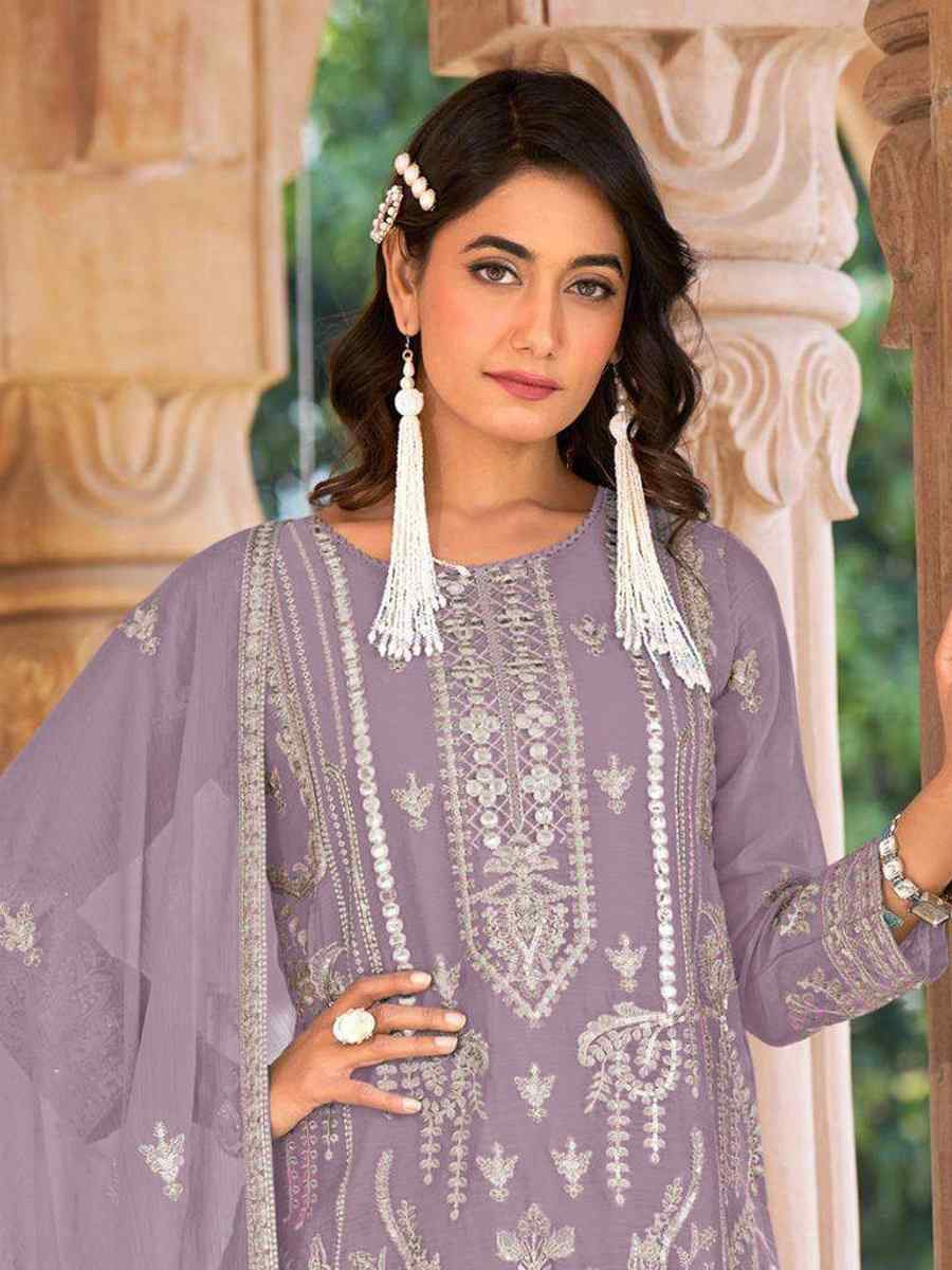 Lavender Heavy Nylon Organza Embroidered Festival Wedding Sharara Pant Salwar Kameez