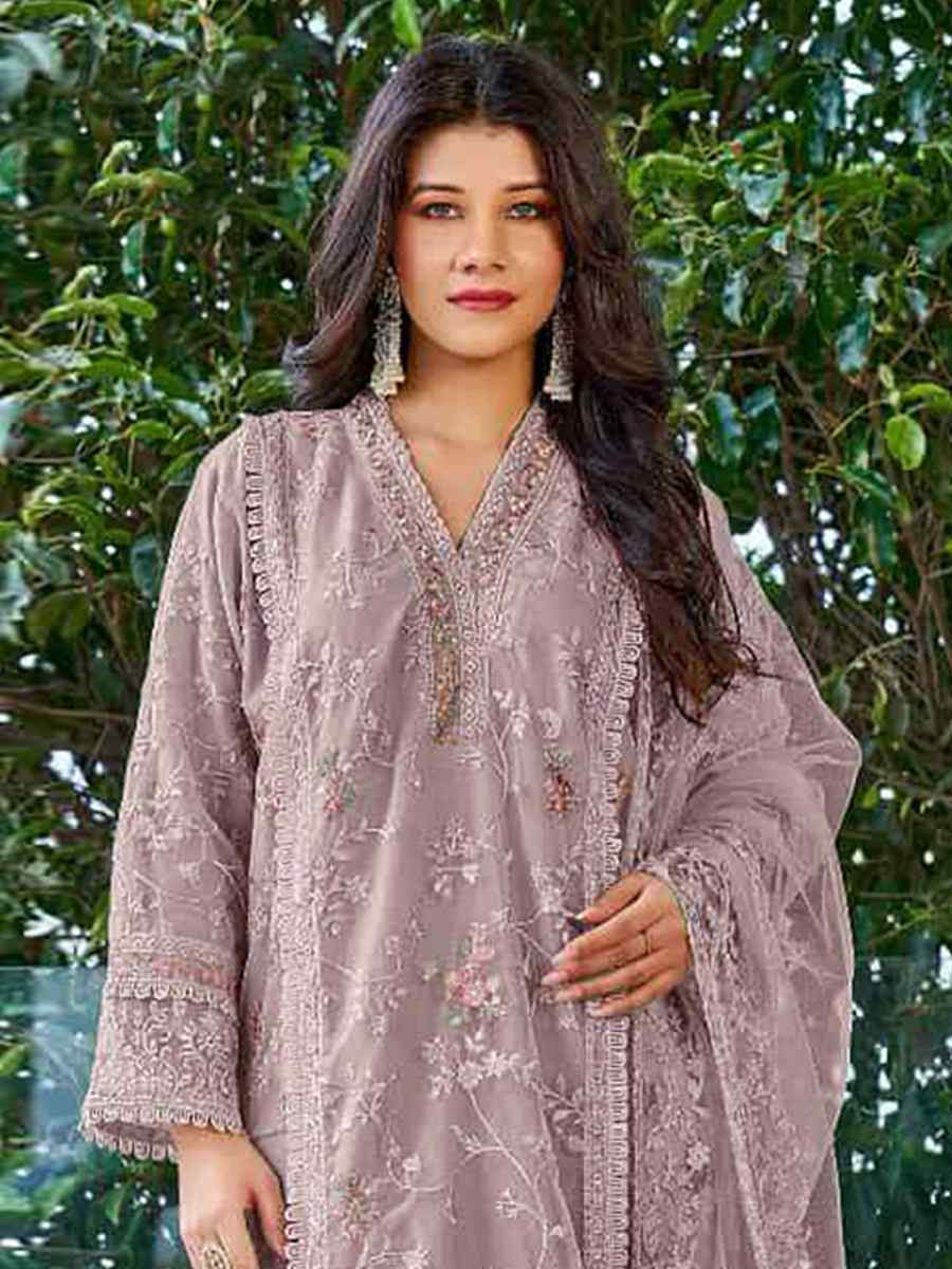 Lavender Heavy Organza Embroidered Festival Casual Pant Salwar Kameez