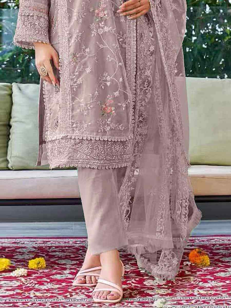 Lavender Heavy Organza Embroidered Festival Casual Pant Salwar Kameez