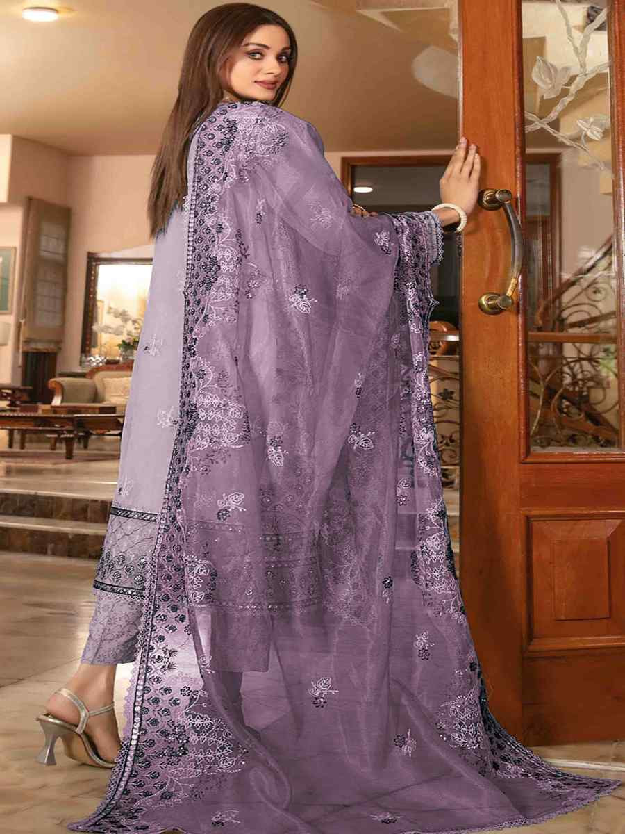 Lavender Heavy Organza Embroidered Festival Casual Pant Salwar Kameez