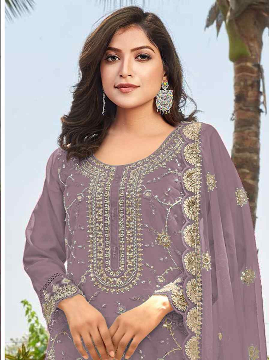 Lavender Heavy Organza Embroidered Festival Wedding Pant Salwar Kameez