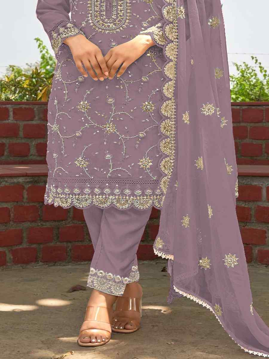 Lavender Heavy Organza Embroidered Festival Wedding Pant Salwar Kameez