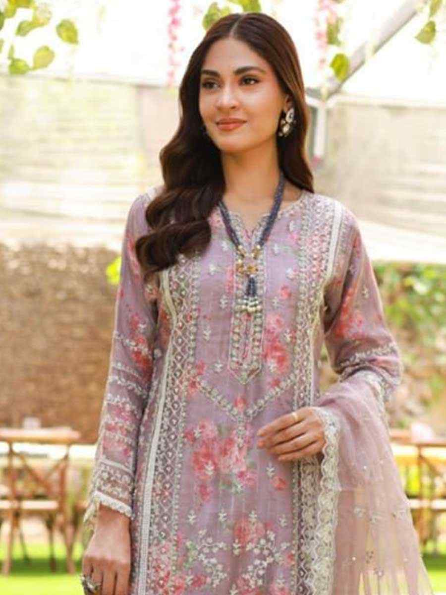 Lavender Heavy Organza Silk Embroidered Festival Wedding Pant Salwar Kameez