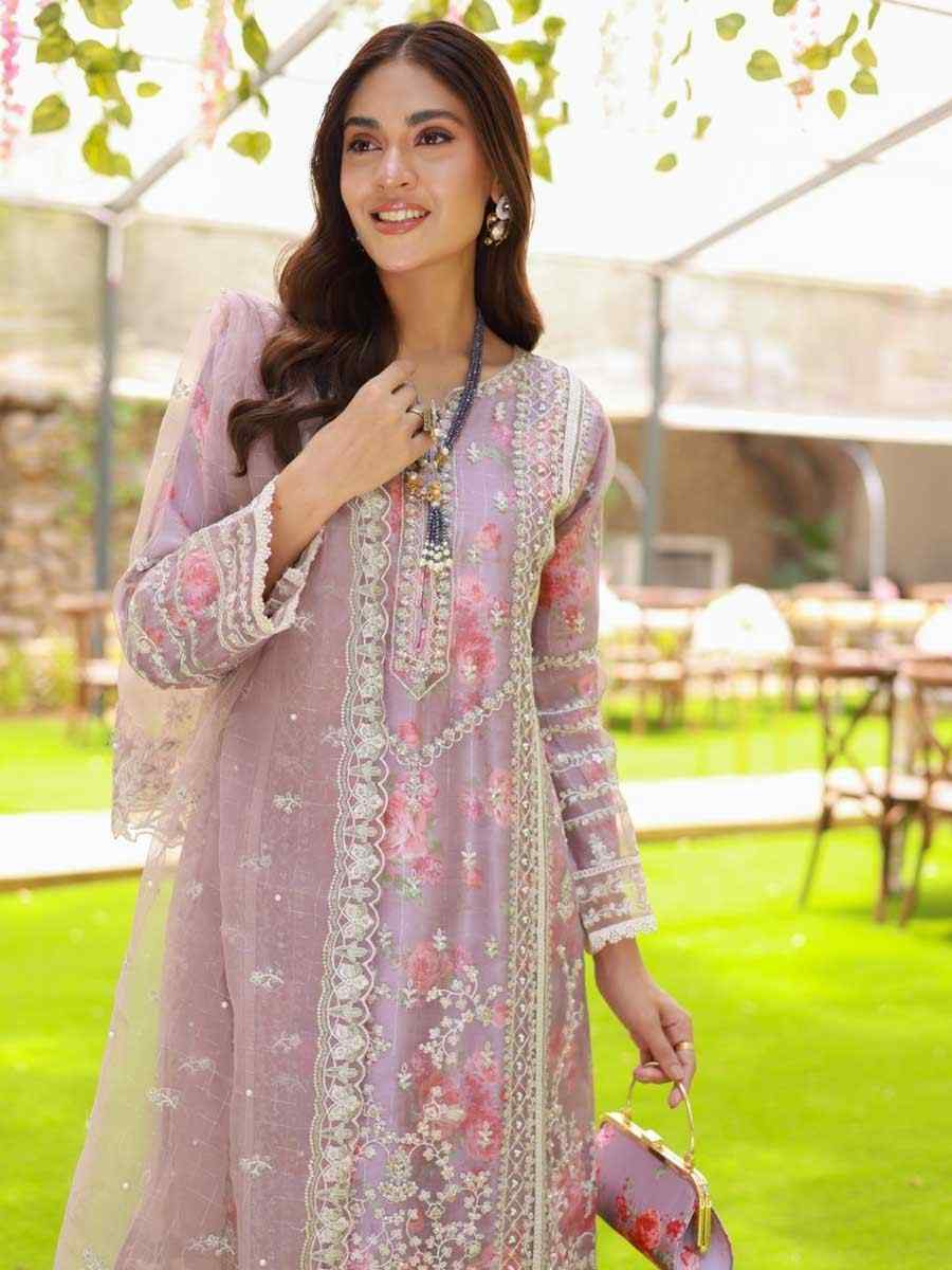 Lavender Heavy Organza Silk Embroidered Festival Wedding Pant Salwar Kameez