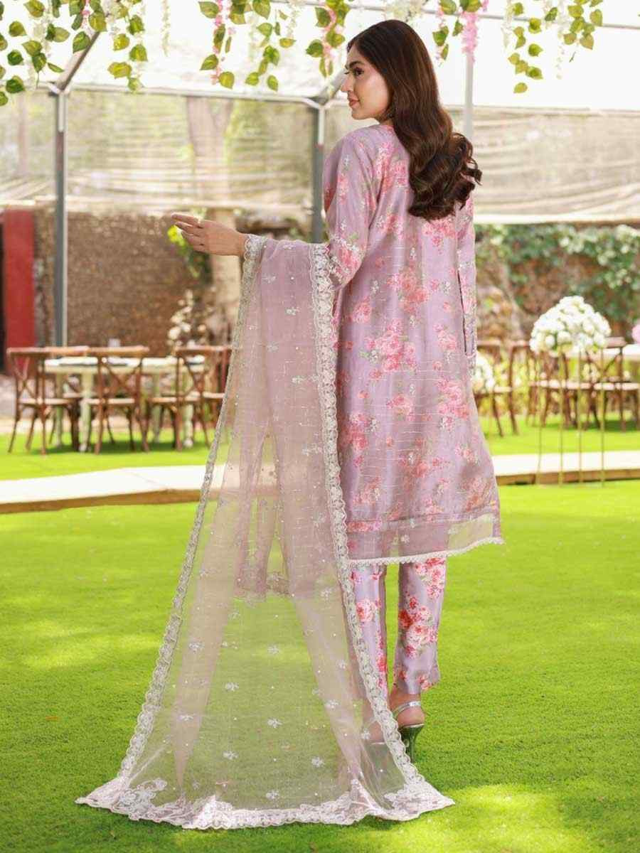 Lavender Heavy Organza Silk Embroidered Festival Wedding Pant Salwar Kameez